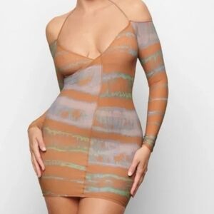 Skims Jelly Sheer Off The Shoulder Mini Dress In Tie Dye Orange Size 2X